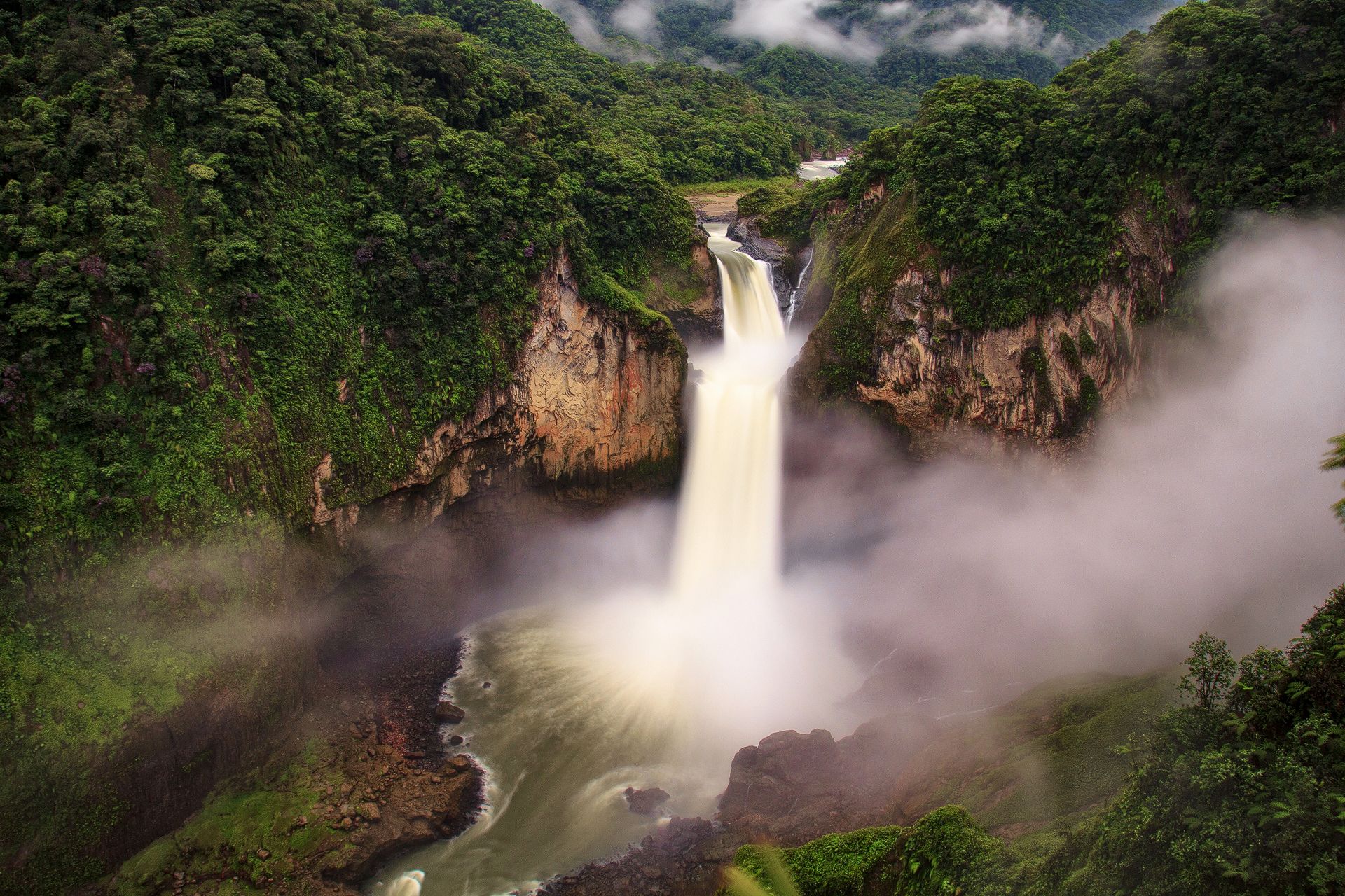 Ecuadorian Amazon, Coca River, La Cascada San Rafael, fog, tropical, San Rafael Waterfall, Tena, Ecuador